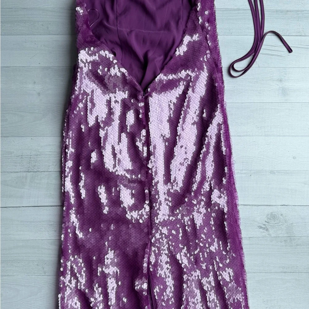 NWT Ronny Kobo Purple Sequin Halter Backless Gown Size S - Picture 10 of 11